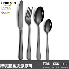 HYLSS 不鏽鋼餐具牛排刀叉勺西式甜品咖啡勺, 1個, 黑色-四件套:如图所示（3288）