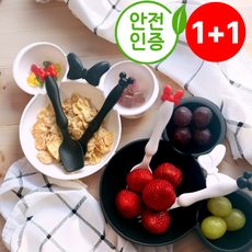 레비엔 캐릭터 유아 식기세트 숟가락포크, 블랙+화이트, 1개, 수저+포크세트