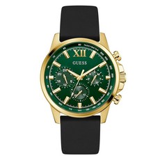 Guess Men's 44mm Watch - Black Silicone Strap Green Dial Black Case