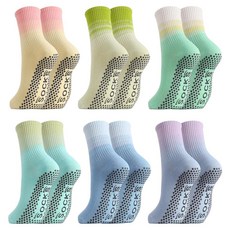 Jspupifip 여성용 미끄럼 방지 요가 양말 6쌍 그립 있는 그라데이션 필라테스 양말 요가 발레 댄스 운동 홈 병원용 118702