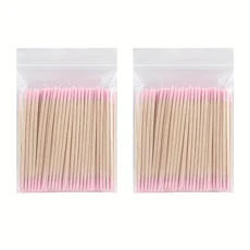 100-200PCS 전문 더블 헤드 네일 아트 나무 면봉 눈썹 패턴 뷰티 매니큐어 디테일 교정기, 01 pink 200pc