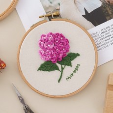 桃園出貨 手工 刺繡 diy材料包 初學者 花卉 自繡 製作 小繡品 送男友 衣服 蘇繡 布藝 禮物, 繡球花（無繡繃）, 1個