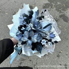 모루꽃다발키트 취미 선물 패키지 만들기 대형, 쿨 스노우 문 플라워 꽃다발 키트, 1개