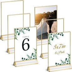 UNIQOOO 골든 테두리가 있는 아크릴 사인 홀더 세로 뷰 6개 팩 | 12.7x17.8cm(5x7인치) 양면 투명 프레임
