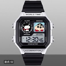 兒童手錶 卡通蠟筆小 動漫周邊學生運動電子手錶 小方塊防水靜音有鬧鐘夜燈計時