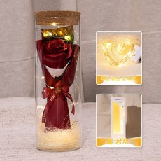 LED 조명 영생화 유리 소원병 선물 세트, 1개, 코코 여사 장미