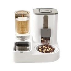 FEEDERS 寵物餵食飲水器 二合一自動補水 貓狗通用, 1個, （升級款）配普通碗, 高級灰