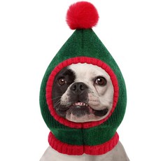 AOFITEE 강아지 크리스마스 모자 소형견 겨울 두꺼운 니트 반려동물 산타 폼폼 포함 따뜻한 넥 이어 워머 풀오버 후드 스카프 재미있는 휴일 액세서리 강아지용 파티 장식, 초록색