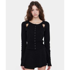 [레이몬트] (W) 우먼즈 프론트 슬릿 골지 크롭 가디건_블랙