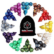 Rolledomain DND 주사위 세트 84피스 벌크 12가지 색상 아크릴 다면체 주사위 세트 큰 벨벳 주사위 세트 백 던전 앤 드래곤용 풀 D4 D6 D8 D10 D%, Rolledomain DND 주사위 세트, 84피스 벌