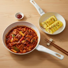 리빙업 후라이팬 세트 IH 인덕션 세라믹 코팅 프라이팬, 1세트, 20cm + 24cm, 아이보리