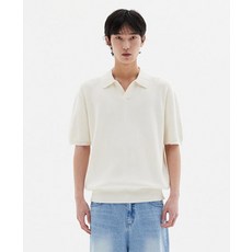 르마드 LEMARD 투톤 오픈카라 하프 니트 - 크림