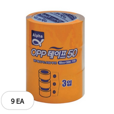 알파 OPP 박스 테이프 48mm x 50m, 투명, 9개입