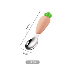 兒童輔食餐具胡蘿蔔硅膠叉勺套裝寶寶嬰兒304不鏽鋼餵養蘑菇勺子, 1個, 1個, 粉色胡蘿蔔單支勺子(OPP袋)