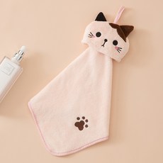포켓 고양이 자수 수건 닦다 욕실 선반 흡수 수건 주방 욕실 겸용 네모난 수건, 연한 가루, 1개