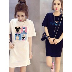 반팔 롱티 원피스 여성 여름 옷 라운드넥 홈웨어