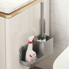 간편한 무타공 변기 청소솔 틈새솔 수납 거치대 세트, 1세트, 그레이