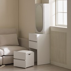 파로마 코니2 A 라운드 거울 수납 틈새화장대 하부장 + 스툴 세트 방문설치, 02A 화이트