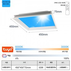 LED 천장등 패널 플라스틱 소재 욕실용 초슬림 스마트 조명, 12_태양형450x450스마트도장