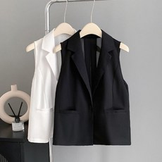 여름 얇은 정장 조끼 베스트 민소매 캐주얼 쉬폰 가디건 아우터 여성 레이어드 하객룩 오피스룩