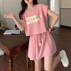 韓版甜美夏季兩件式休閒運動服