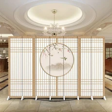 새로운 엔틱식 스크린 파티션 사무실 호텔 로비 입구 꽃무늬 배경 벽 나무 격자 접이식, 03 5 fans anti-penetrat, 17 1