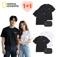 [국내매장용] 내셔널지오그래픽 반팔 티셔츠 1+1 남여공용 스몰로고 기능성 반팔 커플티