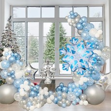 118피스 눈송이 풍선 가랜드 아치 키트 - 눈송이 풍선 실버 블루 화이트 라텍스 풍선 세트 겨울 원더랜드 휴일 크리스마스 베이비 샤워 스노우 프린세스 생일 파티 장식, 118피스 눈송이 풍선 가랜드 아치 키트 - 눈송이 풍