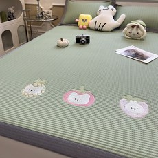 여름 매트 여름 차가운 느낌 매트 부드러운 좌석 단색 매트, 90*195cm 매트 2 피스 세트, 크림 야옹 과일 녹색 침대 매트, 1개