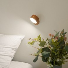 ELLA 무선 LED USB 충전식 밝기 조절 미니 조명 360도 회전 붙이는 조명, 우드계열, 본품, 충전케이블