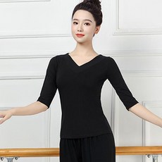 學生舞蹈形體服套裝 練功服闊腿褲, 五分袖前V後圓領,L