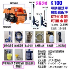 全自動高壓馬達洗車機【110V可調壓】洗冷氣, K100高壓洗車機（配件如圖）