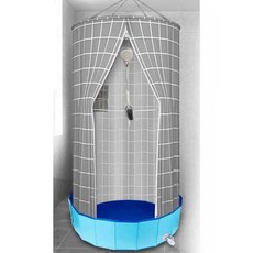 욕실샤워커튼 간이 샤워부스 방수 원단 커튼 휴대용 목욕 보온, 작은 회색 체크 욕조커버 세트, 1개
