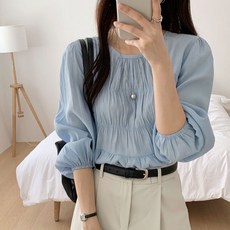 S~XL사이즈 여성 여리 러블리 퍼프 셔링 주름 밴딩 긴팔 블라우스 빅사이즈 L XL