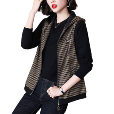 여성용 후드 중년 조끼 박시 체크 데일리 민소매 재킷 후드 집업 조끼 50세 60세 뉴타임즈Women's Vest
