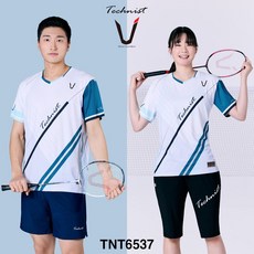 테크니스트 배드민턴 티셔츠 반팔 상의 화이트 스카이 블루 TNT6537 남성 여성 경기복