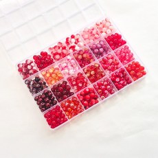 24칸 유리구슬 8mm 혼합구슬 480pcs 크렉무늬 크리스탈, 1개, 24칸 레드