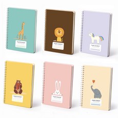 잉글리쉬아뜰리에 애니멀 12mm 좁은칸 3줄 스프링 영어노트 영어공책 6권세트, 유니콘3+토끼3, 연보라+연핑크, 1세트