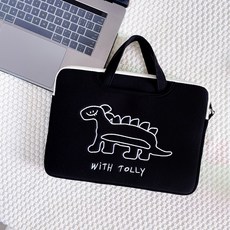 레이블링 예쁜노트북가방 손잡이 14인치 15인치 16인치 lg그램노트북가방 삼성노트북가방 14인치 15인치 노트북파우치 여성노트북가방 태블릿가방 노트북케이스 아이패드프로케이스, 블랙 공룡, 1개