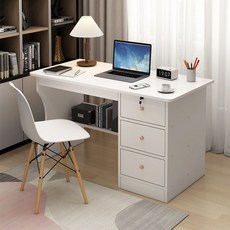 컴퓨터책상 가정용 공부책상 학생용 서랍 자물쇠형 데스크 서재 침실용 심플 모던 책상, 화이트