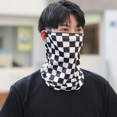 防曬面罩全臉防紫外線掛耳護頸脖子一體網紅遮陽臉罩開車騎行面紗大版棋盤格面罩-白色均碼
