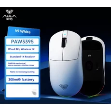 [CTK] AULA 독거미 V9/V9+ 게이밍 마우스 V9시리즈 무선 블루투스 PAW3950 8K수익률 RGB조명, 화이트, V9