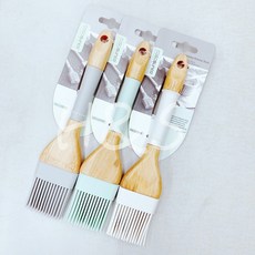 H&S 竹柄耐熱矽膠刷-扁刷22*5cm，日本設計食品料理油刷, 每批顏色不同, 1個