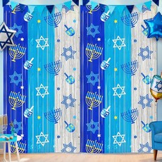 하누카 장식 배경 2팩 9.9 x 181.9cm(3.3 x 6.6피트) 메노라 드레델 다윗의 별 메탈릭 틴셀 호일 프린지 커튼 스트리머 배경 차누카 가정 실내 휴일 유대인 축