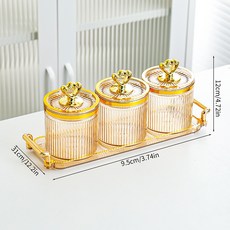 輕奢五穀雜糧塑膠密封罐 廚房收納盒 儲物罐套裝, 琥珀3格4點心圓密封罐-托盤, 1個