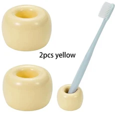 미니 세라믹 칫솔 홀더 스탠드 작은 받침대 욕실 세면대에 딱 맞는 크기, 01 China Mainland, 08 2pcs yellow