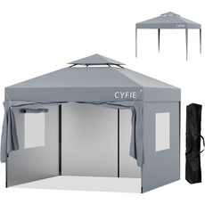 {특가 } 아웃도어 원터치 텐트 하우스텐트 방수 그늘막 창문 야외 캠핑 자외선 차단 3X3 4-6인용 캐노피 천막 야외 운동회 헹사, 그레이
