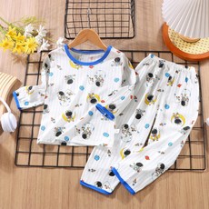 2025夏季新款兒童家居服全棉套裝寶寶男童韓版空調服女童薄款睡衣