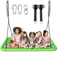 직사각형 플랫폼 나무 그네 152cm 하중 318kg 방수 조절 스윙 스트랩 색상 어린이 감각통합 다채로운, D-그린