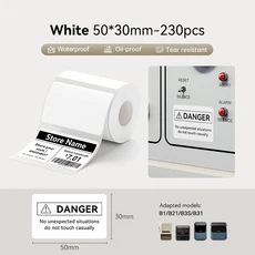 3 롤 NI B21 B3S B1 B31 열 라벨 의류 자체 접착 태그 방수 스마트 오 포켓 프린터, White50x30--3rolls